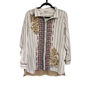 John Mark Top S Long Sleeve Button Up Floral Embroidered Wool Blend Boho Western